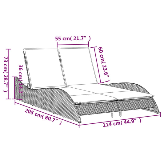vidaXL Patio Sun Lounger Light Gray PE Rattan, Powder-Coated Steel Double