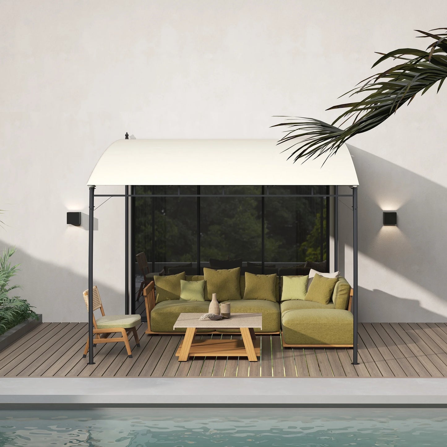 Outsunny 10' x 10' Pergola with UV-Resistant Canopy, Outdoor Sun Shade Shelter for Porch, Patio, Deck, Backyard, Cream