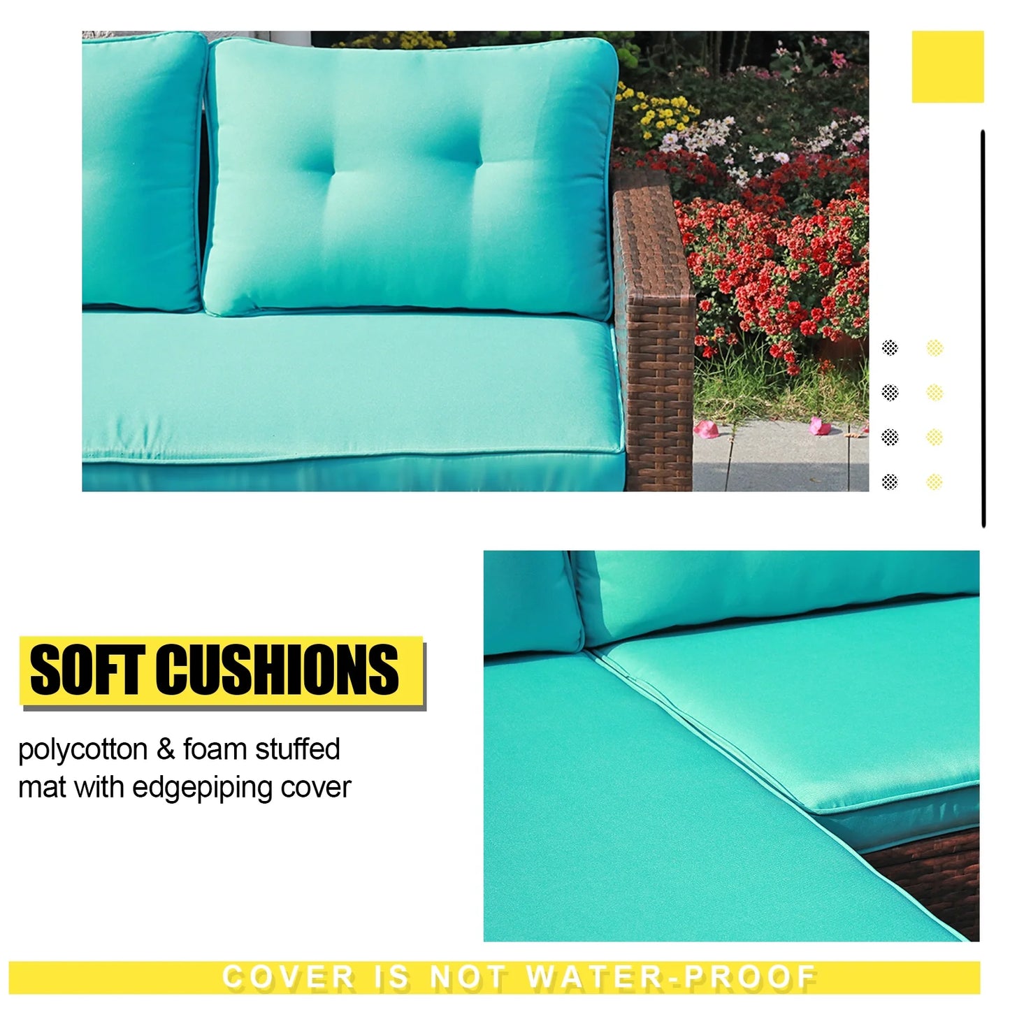 3 Piece Patio Furniture Sets, Outdoor All-Weather Wicker Sectional Sofa Set, Beige