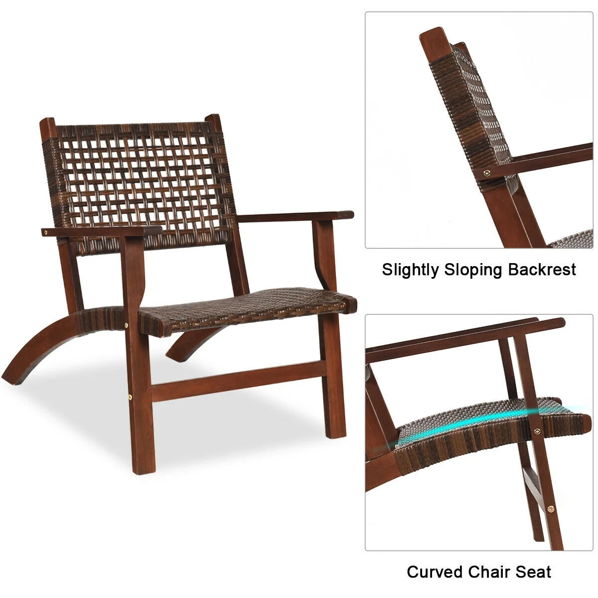 Gymax 3PCS Rattan Patio Chair & Table Set Outdoor Furniture Set w/Wooden Frame