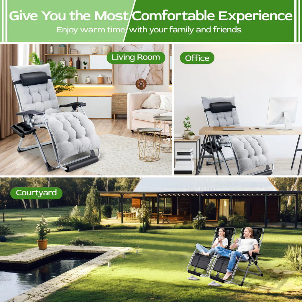Oversized Zero Gravity Chair,VECUKTY Oversized XL Ergonomic Patio Recliner Folding Reclining Chair for Indoor and Outdoor,Gray