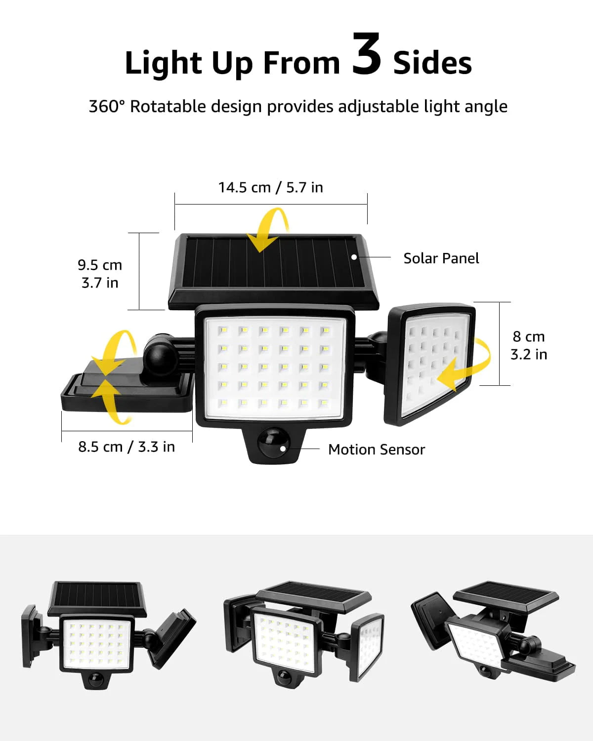 Lepro 2-Packs Solar Flood Lights for Outside, 6500K Outdoor Motion Activated Security Lights , IP65 Waterproof , 3 Adjustable Heads 270° Wide Lighting Angle for Front Door, Backyard, Patio, Garden