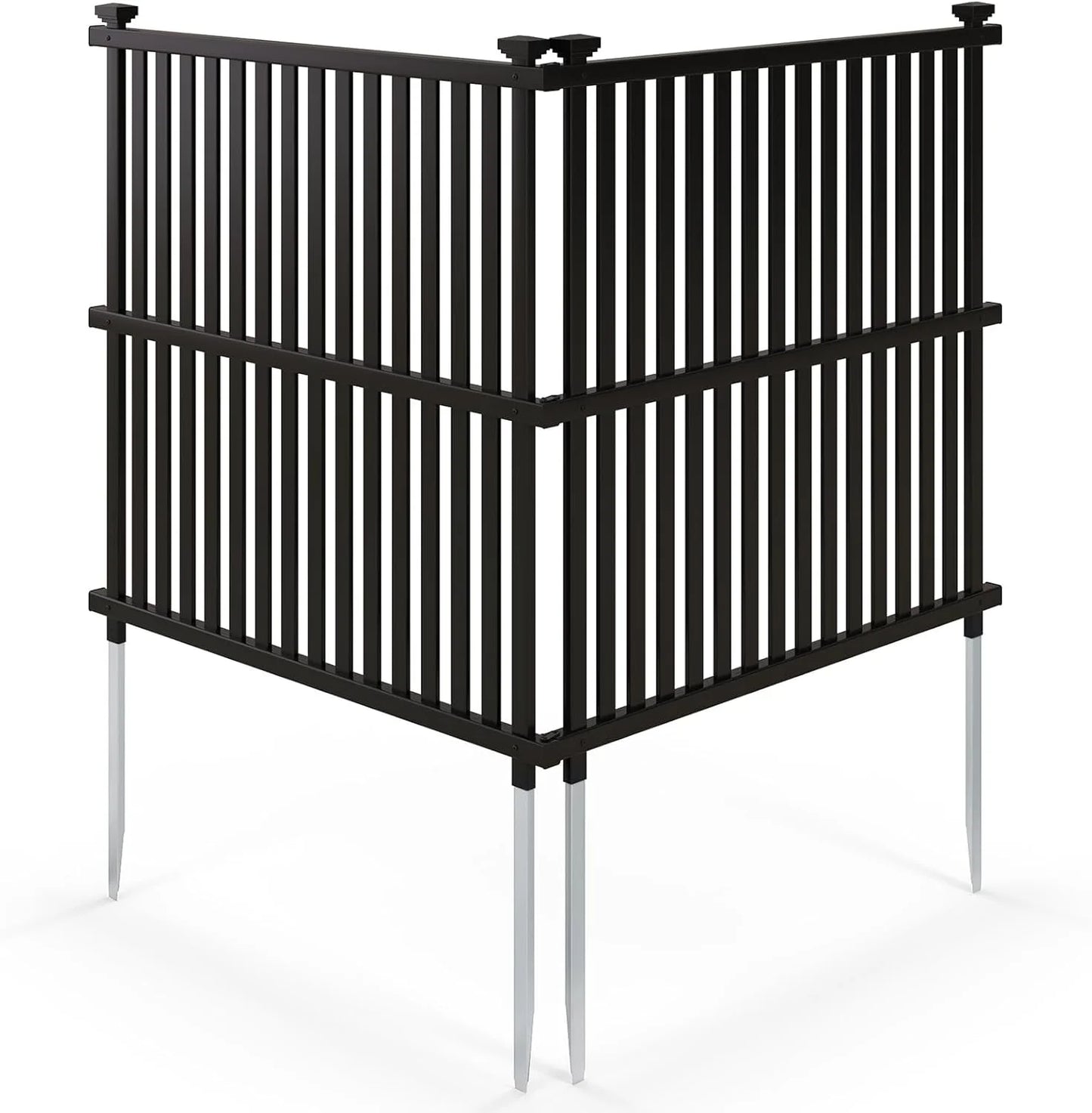 SAZYY 2 Panels Air Conditioner Fence, 45 in. W x 45 in. H Garden Fence, Vinyl Trash Can Pool Equipment Enclosure w/Metal Ground Stakes, Outdoor Privacy Fence Screen for Garden Patio Lawn AC Unit, White