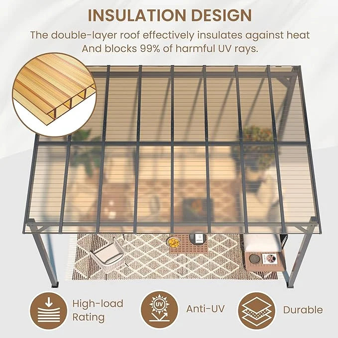 Amopatio 10' x 10' Gazebo, Hardtop Wall Mounted Lean to Gazebo Pergola for Patio, Large Aluminum Pergola Awnings for Decks, Patio, Backyard, Porch