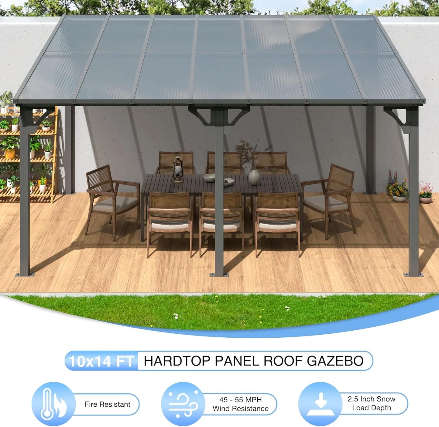 MUCHANT 10x8 FT Gazebo, Splicable Wall Mounted Gazebo & Pergola with Aluminum Frame, Awnings for Patio, for Backyard, Deck, Gray