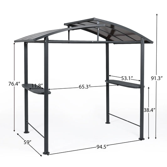 Aoodor 8 x 5 ft. Hardtop BBQ Grill Gazebo Shelter with Side Shelves for Outdoor Patio Cooking and Barbecue