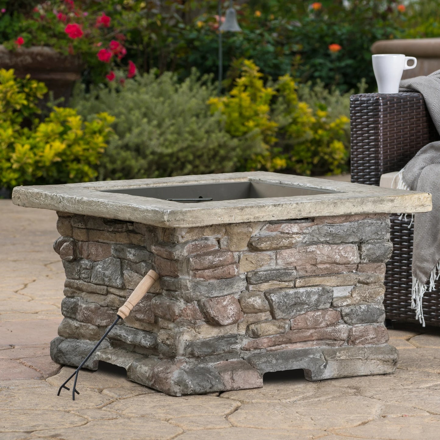 Christopher Knight Home 28.5" Outdoor Patio Wood Burning Fire Pit with Lid, MGO Base & Iron Bowl, Stone Gray