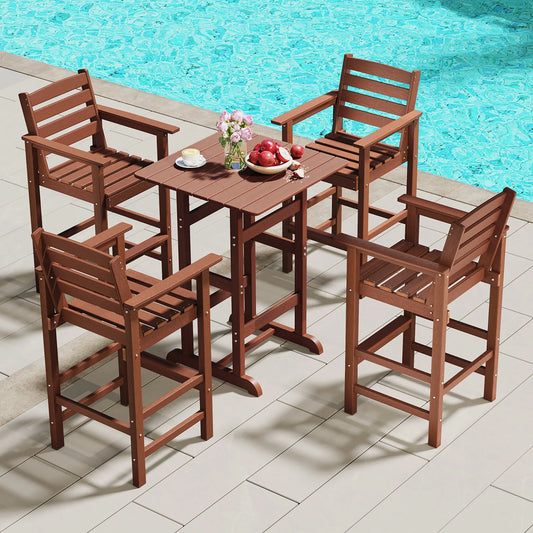 Gymax Patio Bar Stools Set of 4 Tall Adirondack Chair w/Backrest Armrests & Footrests Brown