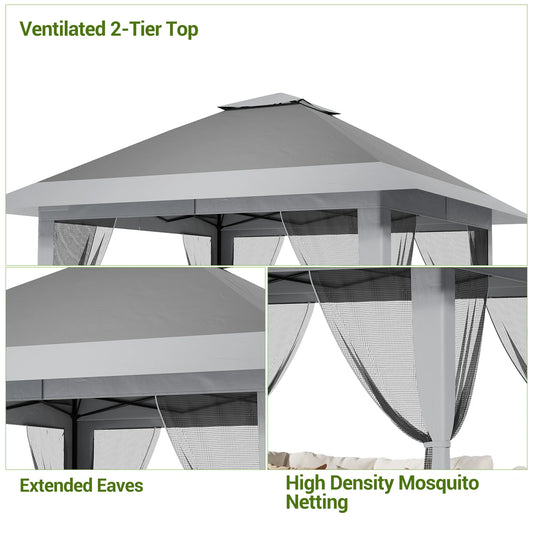 13 X 13 Pop Up Gazebo with Mosquito Netting,Outdoor Patio Gazebo,Outdoor Canopy Tent with Mosquito Netting,Backyard Tent,Olive Green + Hemp Grey
