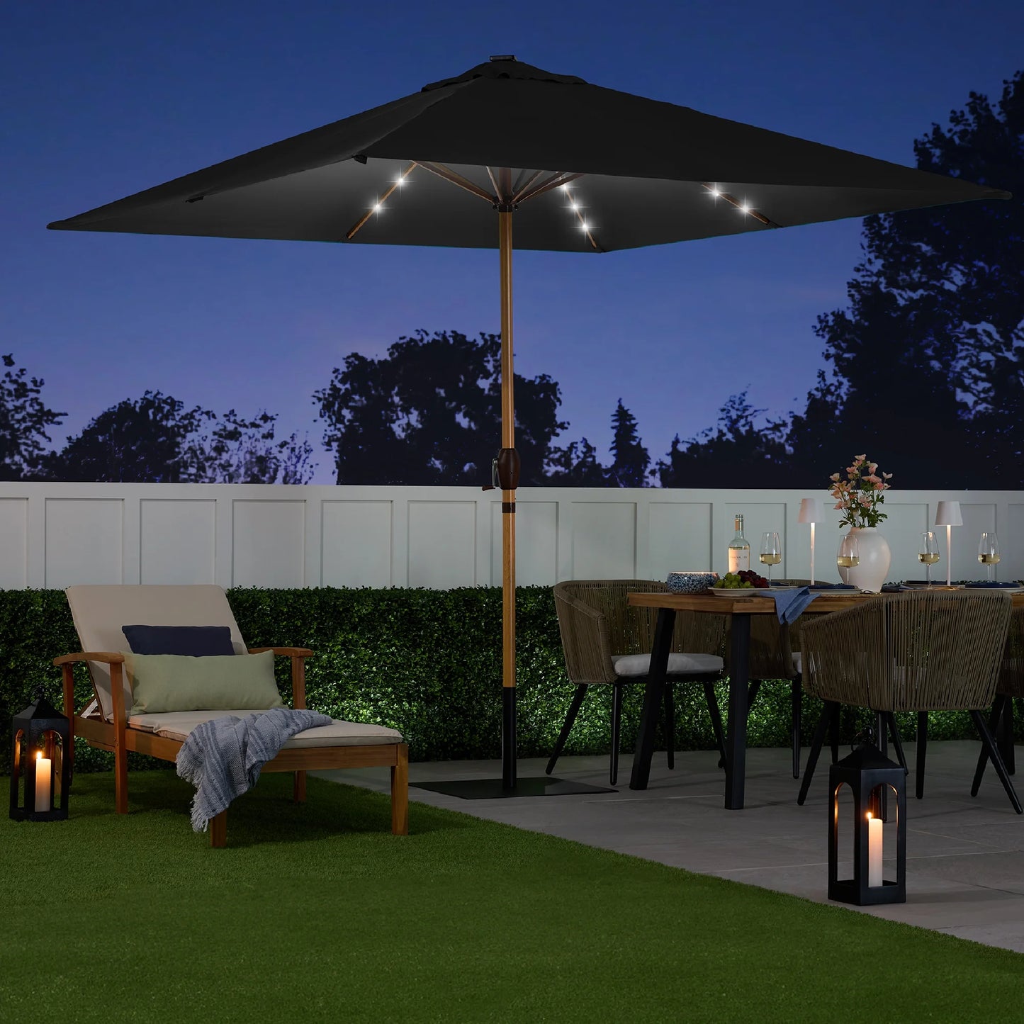 Best Choice Products 9ft Deep Square Solar LED Lighted Patio Umbrella w/Woodgrain Pattern, UV-Resistant - Black