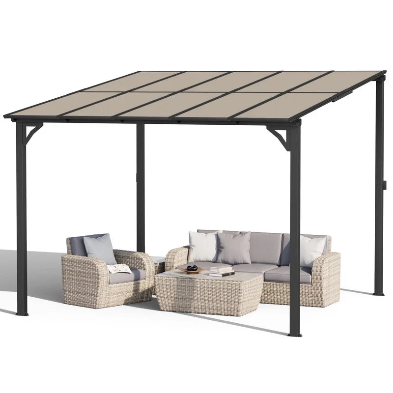 Homall 10 x 14 FT Outdoor Gazebo Wall Mounted Lean to Gazebo Pergola with Polycarbonate Roof Heavy Duty Metal Patio Awnings with Aluminum Frame for Patio, Backyard, Deck