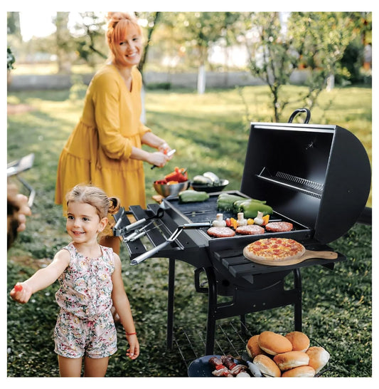 Charcoal Grill 3-in-1, Offset Smoker BBQ Grill for Outdoor Use, Heavy Duty Steel Grill with Side Table, Warming Rack, Fire Drawer - Garden, Patio, Backyard