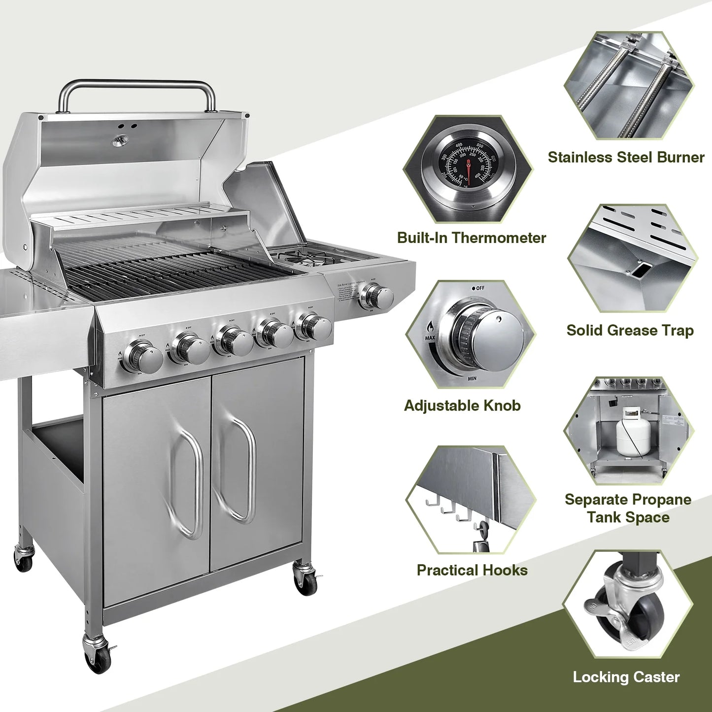 Bestfire 20" Tabletop Gas Grill 2 Burners, 20,000 BTUs Stainless Steel Portable Propane Grill with Legs for Outdoor Patio Backyard Camping, Tailgating, and RV Trips