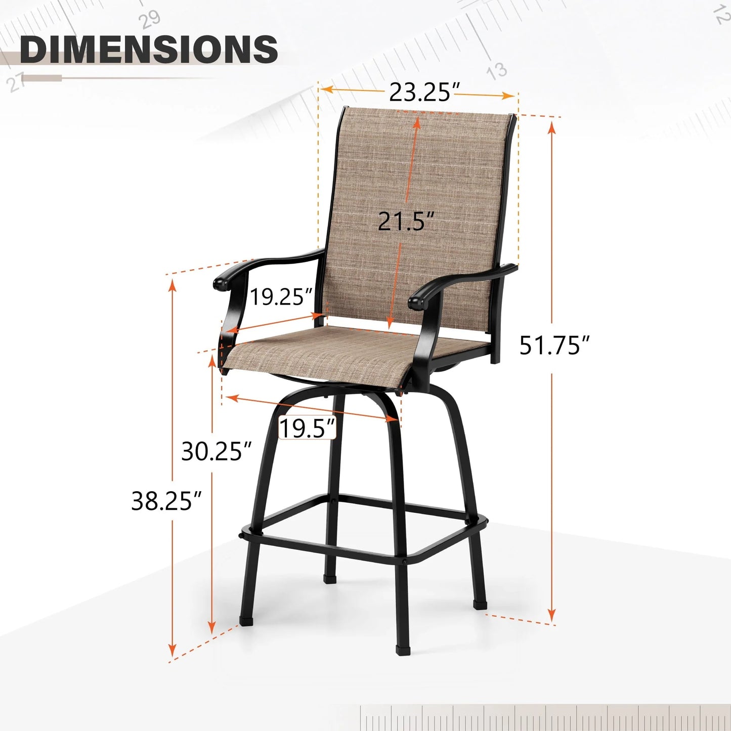 Sophia & William 2 Pcs Outdoor Swivel Metal Bar Stools Patio Height Textilene Chairs in Brown