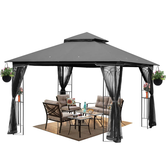 AVAWING 10x10 ft Outdoor Gazebo, Patio Double Soft-Top Canopy, Gray