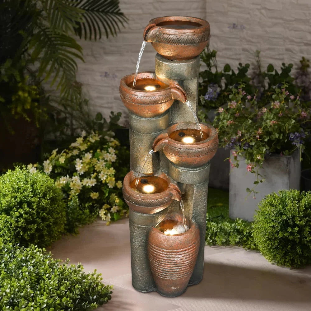 39.7’’H 5-Tier Relaxing Outdoor Indoor Garden Water Fountain Decor - for Contemporary Design for Garden, Patio, Deck, Porch, Backyard and Home Art Decor