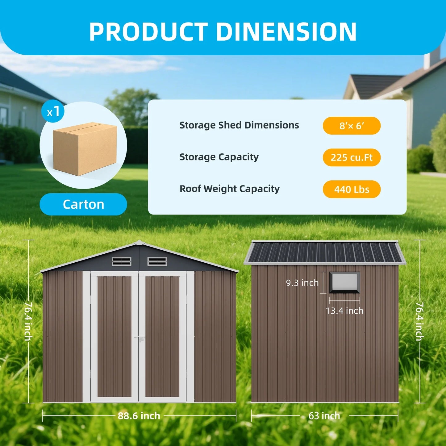 DISHUP Outdoor Storage Shed, 8x6 ft Metal Shed with WindowLockable Doors, Ideal for Backyard, Garden and Patio