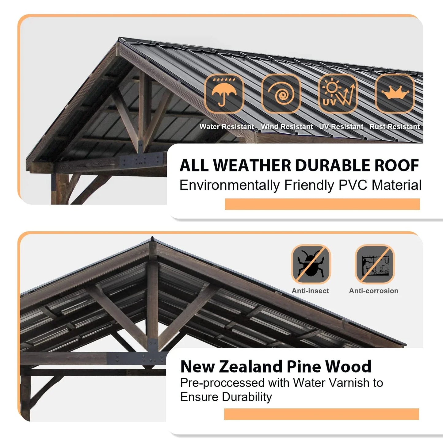 AECOJOY Wooden Gazebo 14.5x11ft for Outdoor BBQ Grill and Relaxation, Sturdy Brown Permanent Pavilion for Patios, Gardens, and Lawns