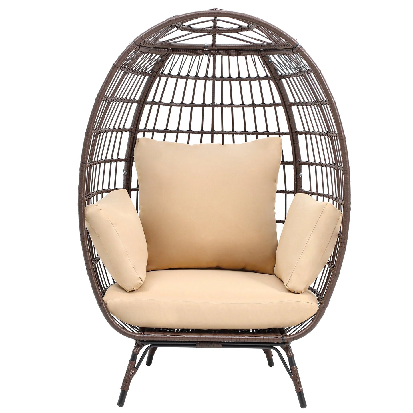 Dextrus Egg Chair Outdoor Egg Lounge Chair with Cushion Wicker Chair PE Rattan Chair for Patio, Garden, Backyard, Porch-Beige