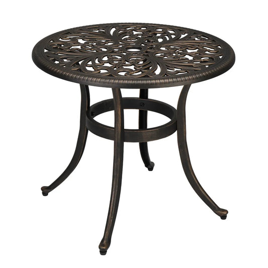 IVV 23.6" Cast Aluminum Round Side Table, All-Weather Accent Patio Coffee Table with 2" Umbrella Hole for Outdoor Bistro Porch Garden Lawn (Bronze)