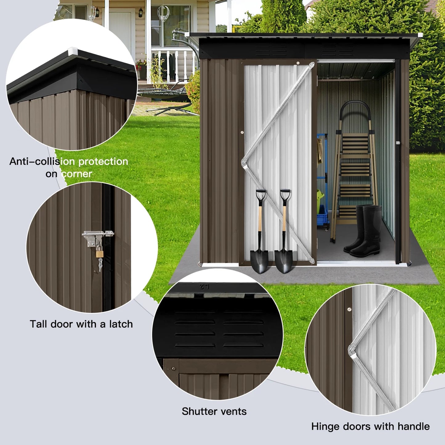 Aukfa Outdoor Storage Shed, 5 X 4 FT Metal Garden Shed, Waterproof Tool Shed for Backyard Patio, Brown