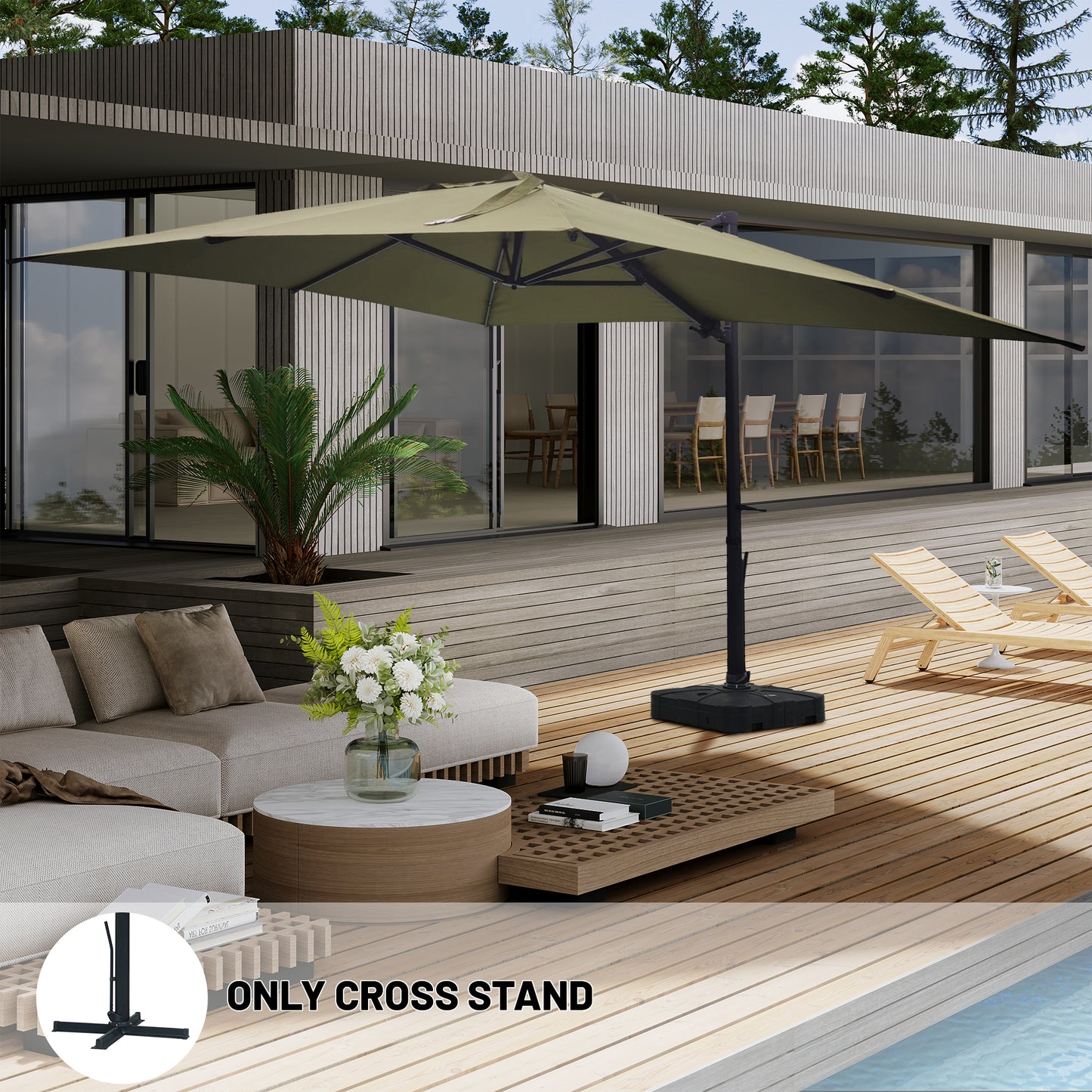 Boyel Living 10 x 13 FT Rectangle Patio Offset Umbrella Outdoor Large Cantilever Umbrella Heavy Duty Sun Umbrella, Gray(Without Base)