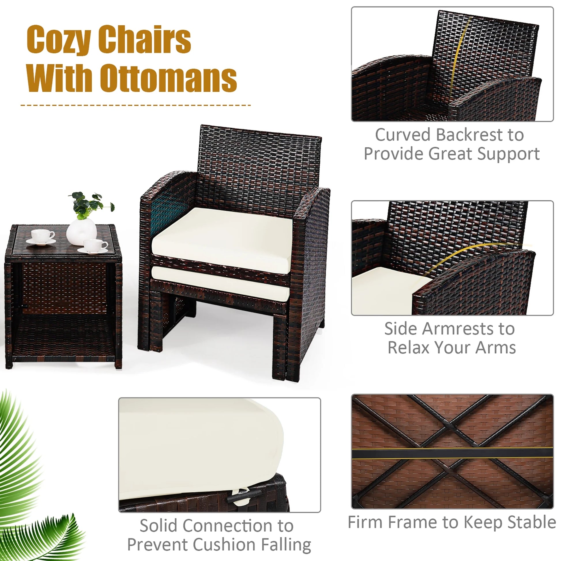 Costway 5PCS Patio Rattan Wicker Furniture Set Sofa Ottoman W/Cushions White