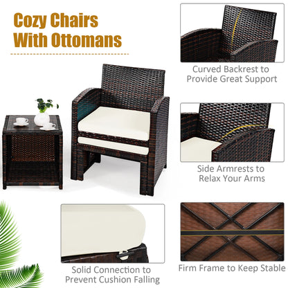 Costway 5PCS Patio Rattan Wicker Furniture Set Sofa Ottoman W/Cushions White