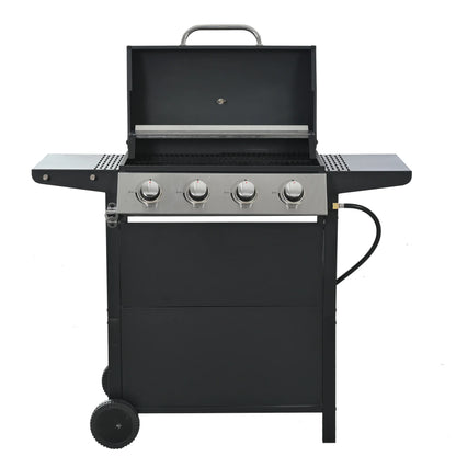 4 Burner Propane Gas Grill with 34,000 BTU Powerful Heat, Stainless Steel Grill with Double Shelves, for Patio, Garden, Black
