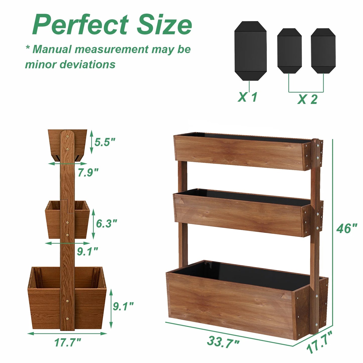 Wilk 33.7? x 17.7? x 46? Raised Garden Bed, 3 Tier Vertical Elevated Wood Planter Box Stand for Backyard, Patio, Balcony
