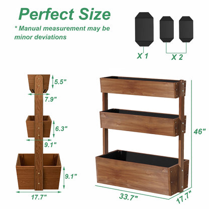 Wilk 33.7? x 17.7? x 46? Raised Garden Bed, 3 Tier Vertical Elevated Wood Planter Box Stand for Backyard, Patio, Balcony