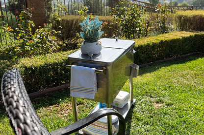 Permasteel PS-206-SS 80 Quart Rolling Patio Cooler with Bottom Tray, Stainless Steel