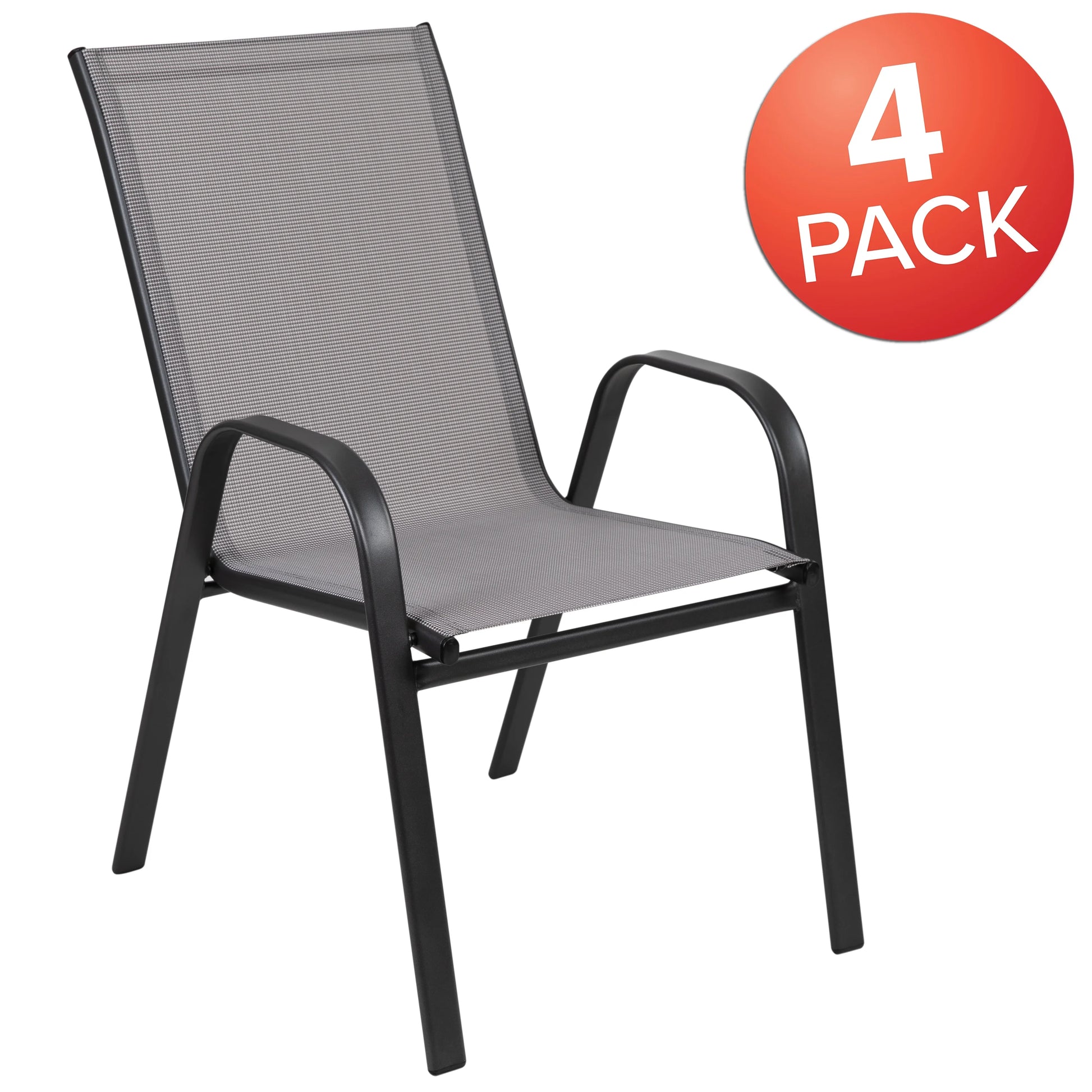 Emma + Oliver 4 Pack Gray Outdoor Stack Chair with Flex Comfort Material - Patio Stack Chair