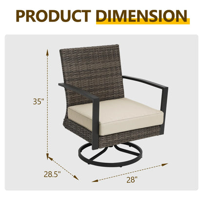 Sunvivi Patio Swivel Dining Chairs with 360-Degree Rotating, All Weather Rattan Chairs with Water-resistant Cushions & Metal Frame, Modern Outdoor Rocking Chair for Porch, Bistro, Balcony