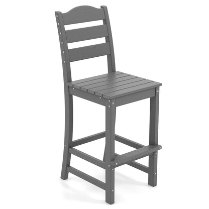 Costway Outdoor HDPE Bar Stool Patio Tall Chair Backrest Footrest All Weather Gray