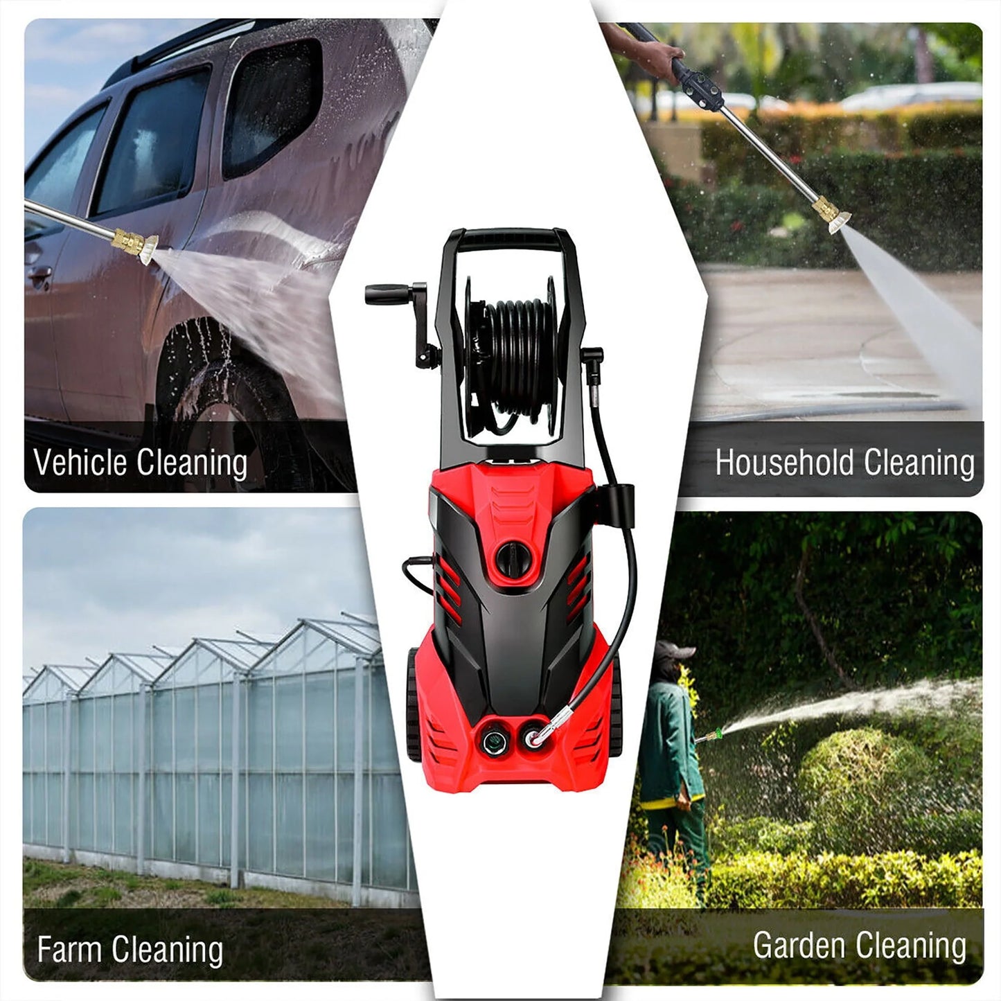 3000PSI Electric High Pressure Washer Machine 2 GPM 2000W w/Deck Patio Cleaner