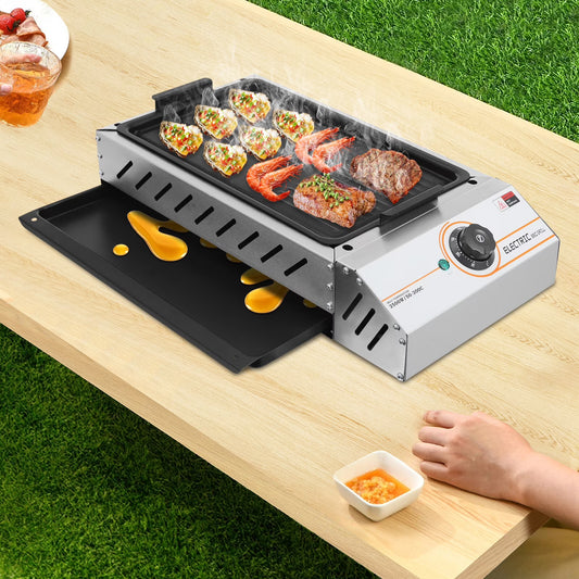 ToppiJoy 122-572° F Electric Griller, Adjustable Temperature Control Teppanyaki Flat Grill for Outdoor Cooking Kitchen and Patio Backyard Barbecue