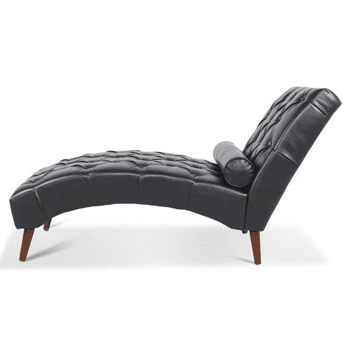 Outdoor Chaise Lounge Chair Upholstered Leather Lounge Chair for Bedroom, Patio, Black