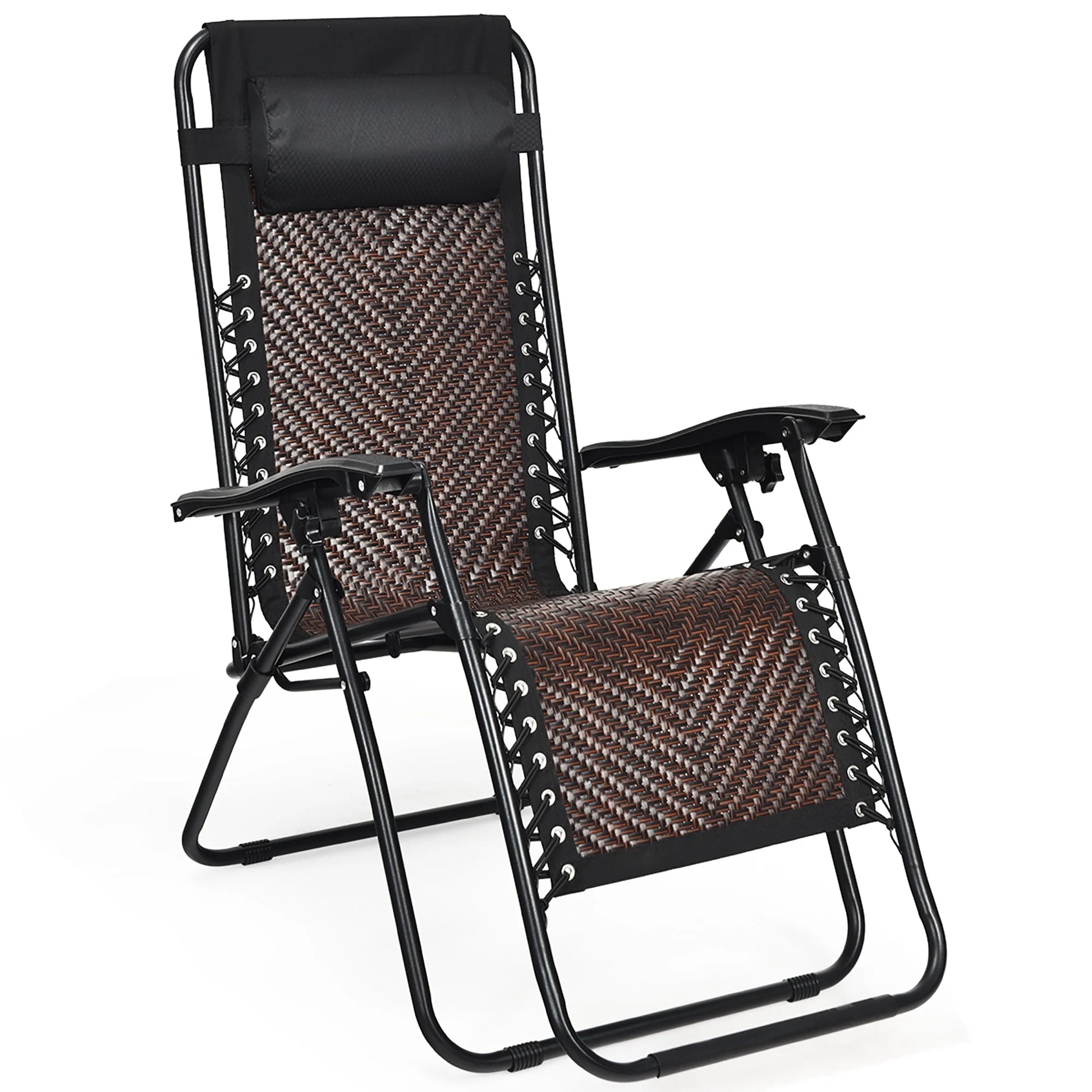 Costway 2PCS Patio Rattan Zero Gravity Lounge Chair Folding Recliner Headrest Brown