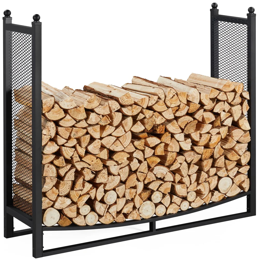 SmileMart Metal Fireplace Log Holder Firewood Rack Storage for the Patio, Garden, Yard or Indoors, Black