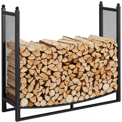 SmileMart Metal Fireplace Log Holder Firewood Rack Storage for the Patio, Garden, Yard or Indoors, Black