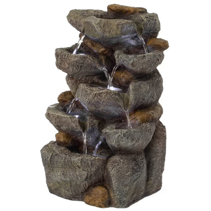 Gardenised Water Fountain with LED Light for Indoor and Outdoor Accent with Soothing Waterfall Sound Ideal for Home Office Patio Backyard Deck Porch Balcony and Tabletop Display, Modern Steps Flow