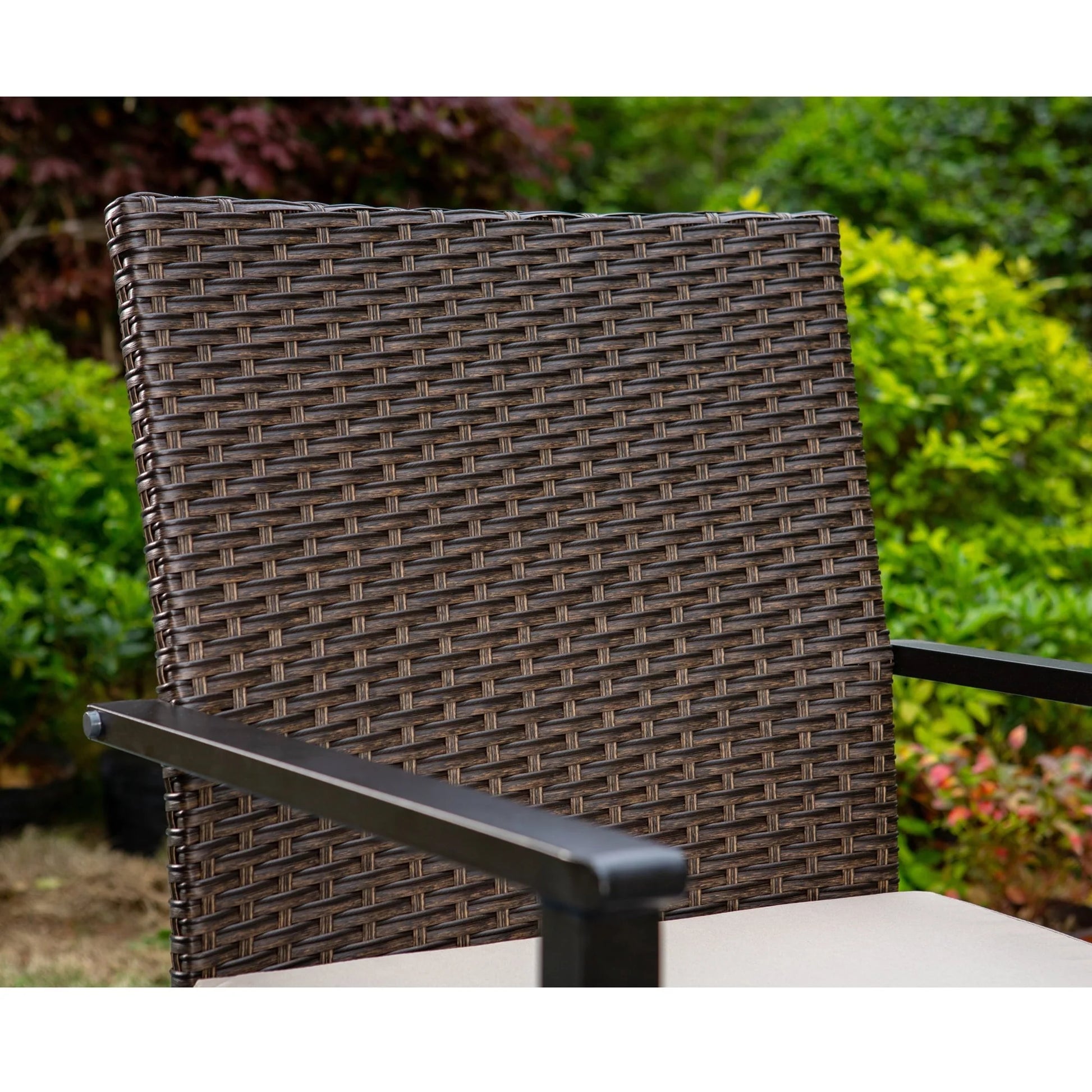 MF Studio 7-Piece Outdoor Patio Dining Set with 6 PCS Rattan Cushioned Armchairs& 1 PC Rectangle Table, Dark Brown