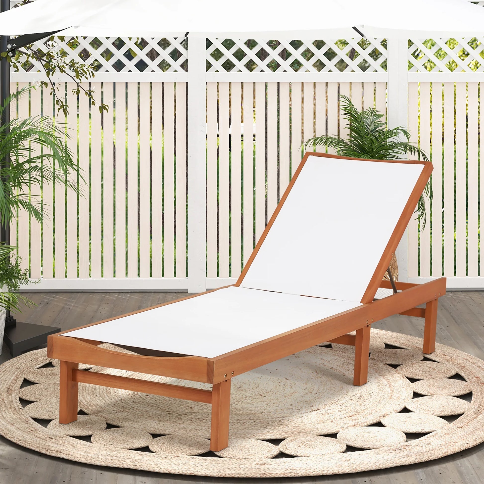Gymax 2PCS Patio Wooden Chaise Lounge Chair Recliner w/Adjustable Backrest