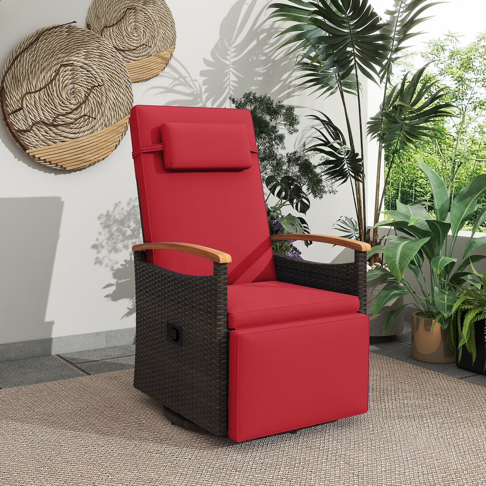 Costway Outdoor 360° Swivel Rattan Recliner Chair Patio Wicker Chaise Lounge Chair Beige