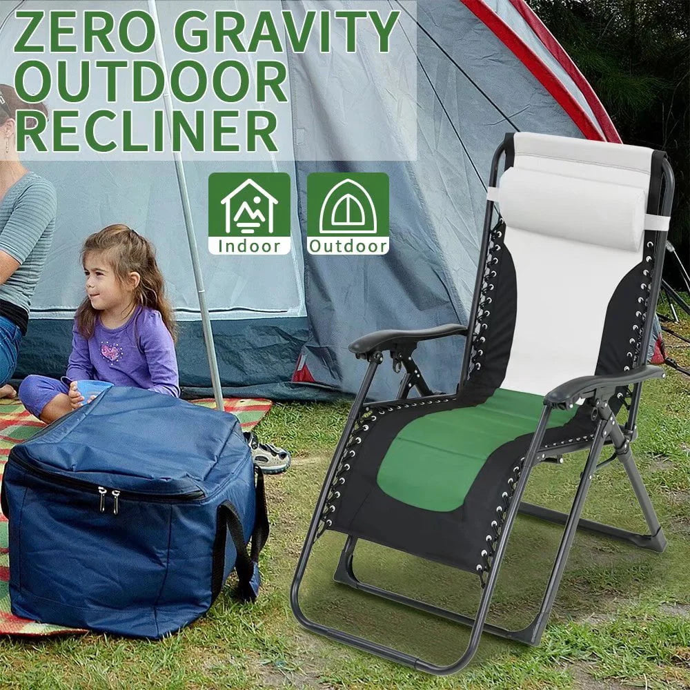 Zero Gravity Chair Oversized Patio Recliner Lounge Chair Patio Lounge Chairs with Adjustable Headrest Support Padded Seat & Back for Outside Patio Pool Deck Camping, Green