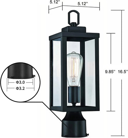 UIXE Outdoor Post Light, Lamp Pole Lantern, Matte Black Exterior Porch Fixtures for Fence Pathway Walkway Patio Lawn Yard
