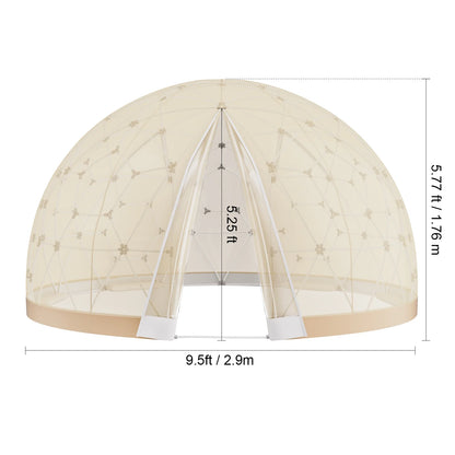 KFFKFF Dome Bubble Tent, 9.5FT Dual Cover (Clear & Light Yellow), Outdoor Spherical Shelter, Enhanced Garden Igloo, Weatherproof Pod for Camping, Patio, Outdoor Dining, Backyard Gatherings