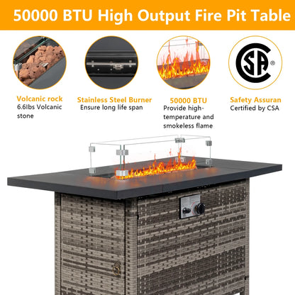 UBesGoo 43" Patio Gas Fire Pit Table, 50,000 BTU Auto-Ignition Fire Tables with Lid, Rain Cover for Outside Garden Backyard Deck Patio Black