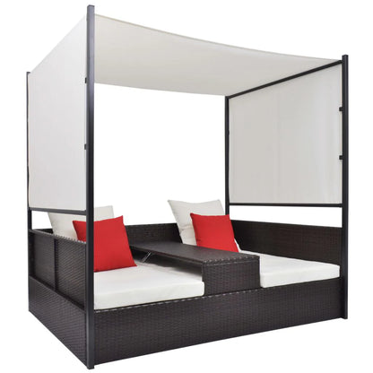 vidaXL Patio Bed Outdoor Patio Double Chaise Lounge with Canopy Poly Rattan